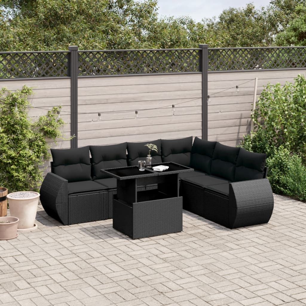 7-delige Loungeset met kussens poly rattan zwart is nu te koop bij PeponiXL, paradijselijk wonen!
