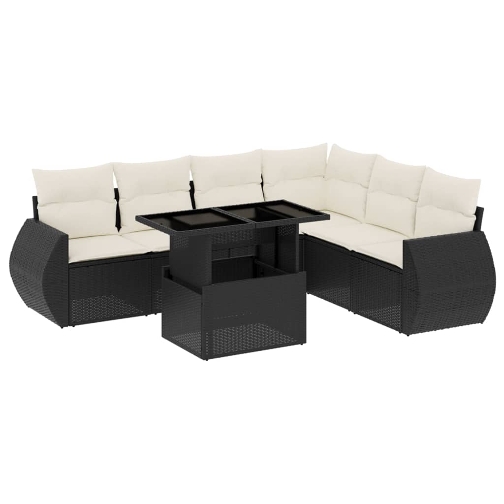 7-delige Loungeset met kussens poly rattan zwart is nu te koop bij PeponiXL, paradijselijk wonen!