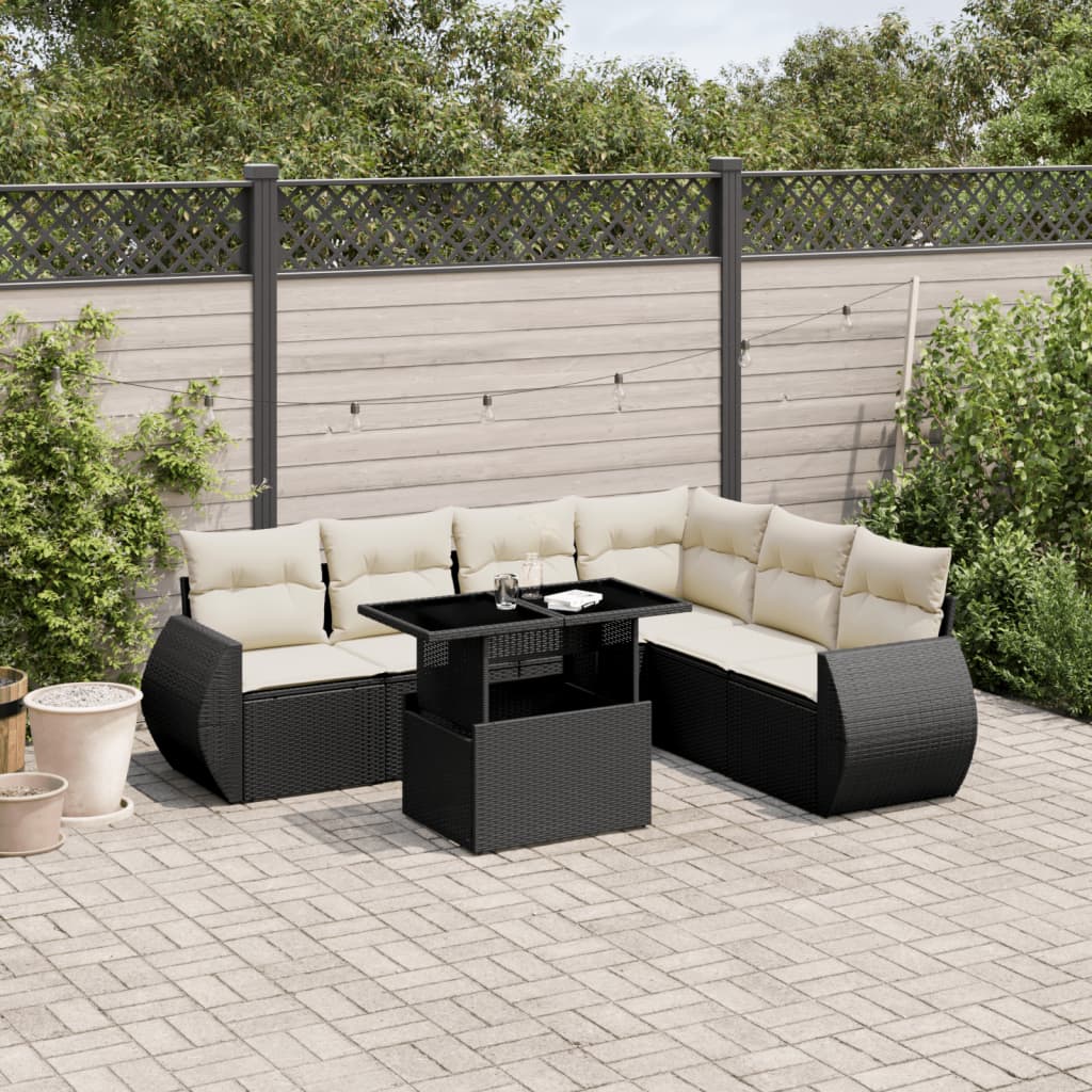 7-delige Loungeset met kussens poly rattan zwart is nu te koop bij PeponiXL, paradijselijk wonen!