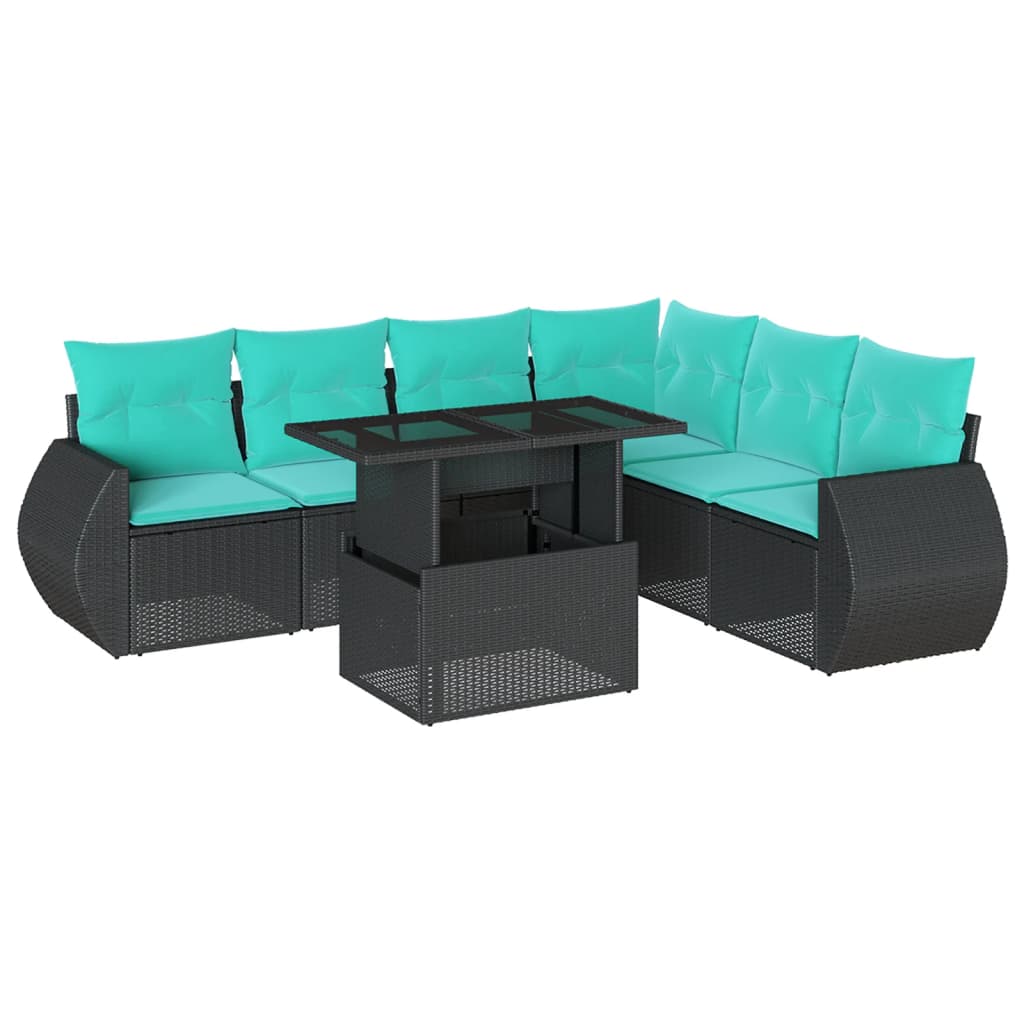 7-delige tuinbankset met kussens van zwart polyrotan is nu te koop bij PeponiXL, paradijselijk wonen!