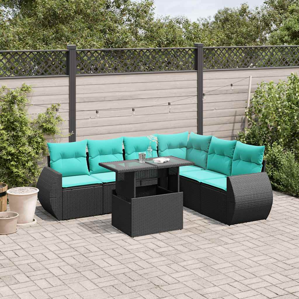 7-delige tuinbankset met kussens van zwart polyrotan is nu te koop bij PeponiXL, paradijselijk wonen!