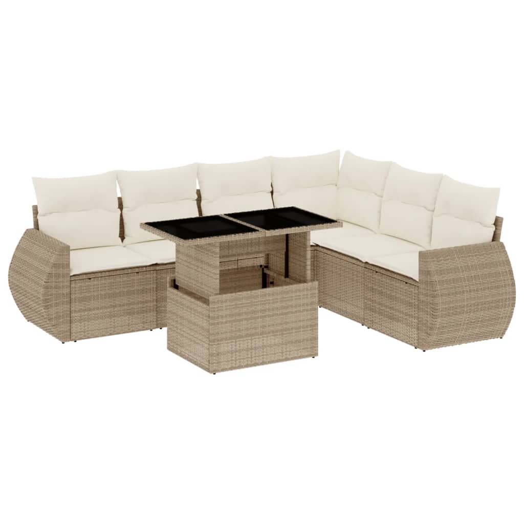 7-delige Loungeset met kussens poly rattan beige is nu te koop bij PeponiXL, paradijselijk wonen!