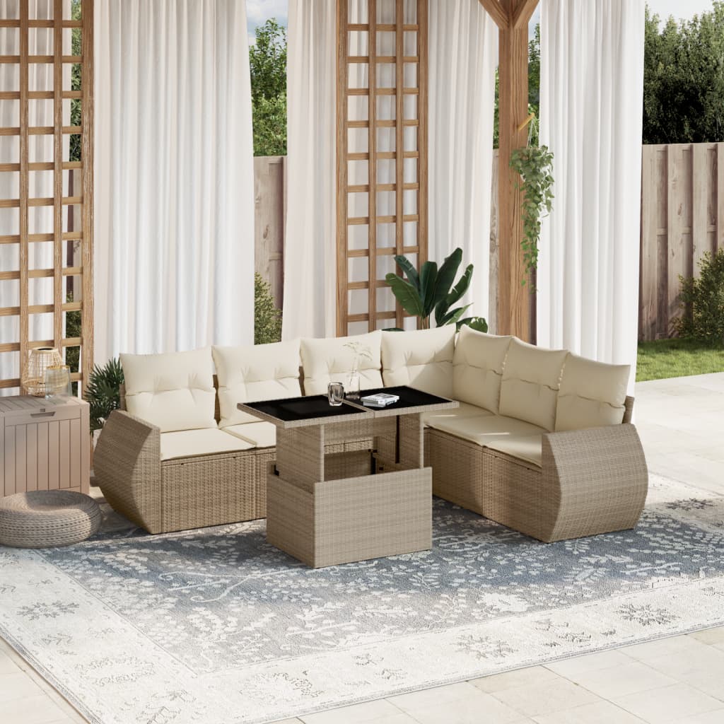 7-delige Loungeset met kussens poly rattan beige is nu te koop bij PeponiXL, paradijselijk wonen!