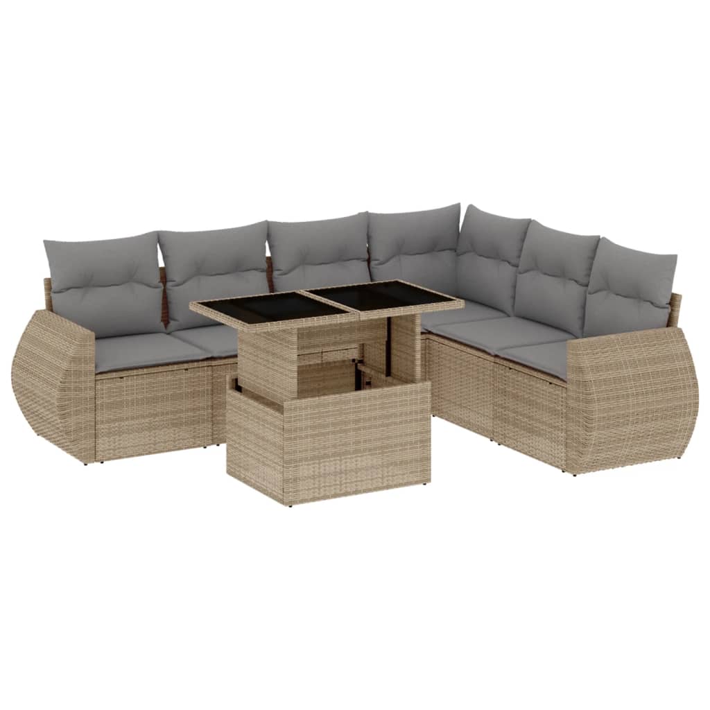7-delige Loungeset met kussens poly rattan beige is nu te koop bij PeponiXL, paradijselijk wonen!