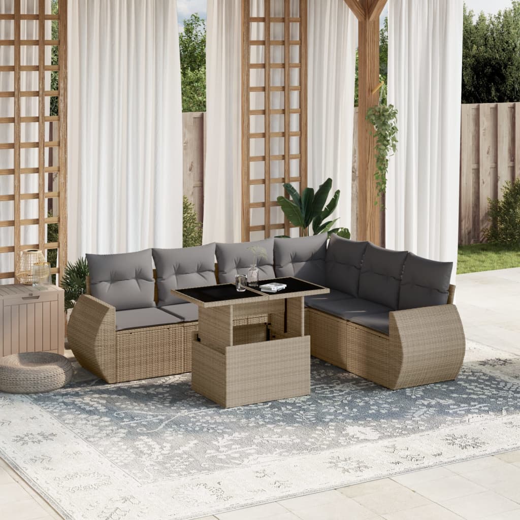 7-delige Loungeset met kussens poly rattan beige is nu te koop bij PeponiXL, paradijselijk wonen!