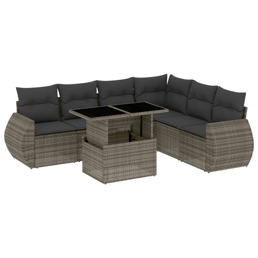 7-delige Loungeset met kussens poly rattan grijs is nu te koop bij PeponiXL, paradijselijk wonen!