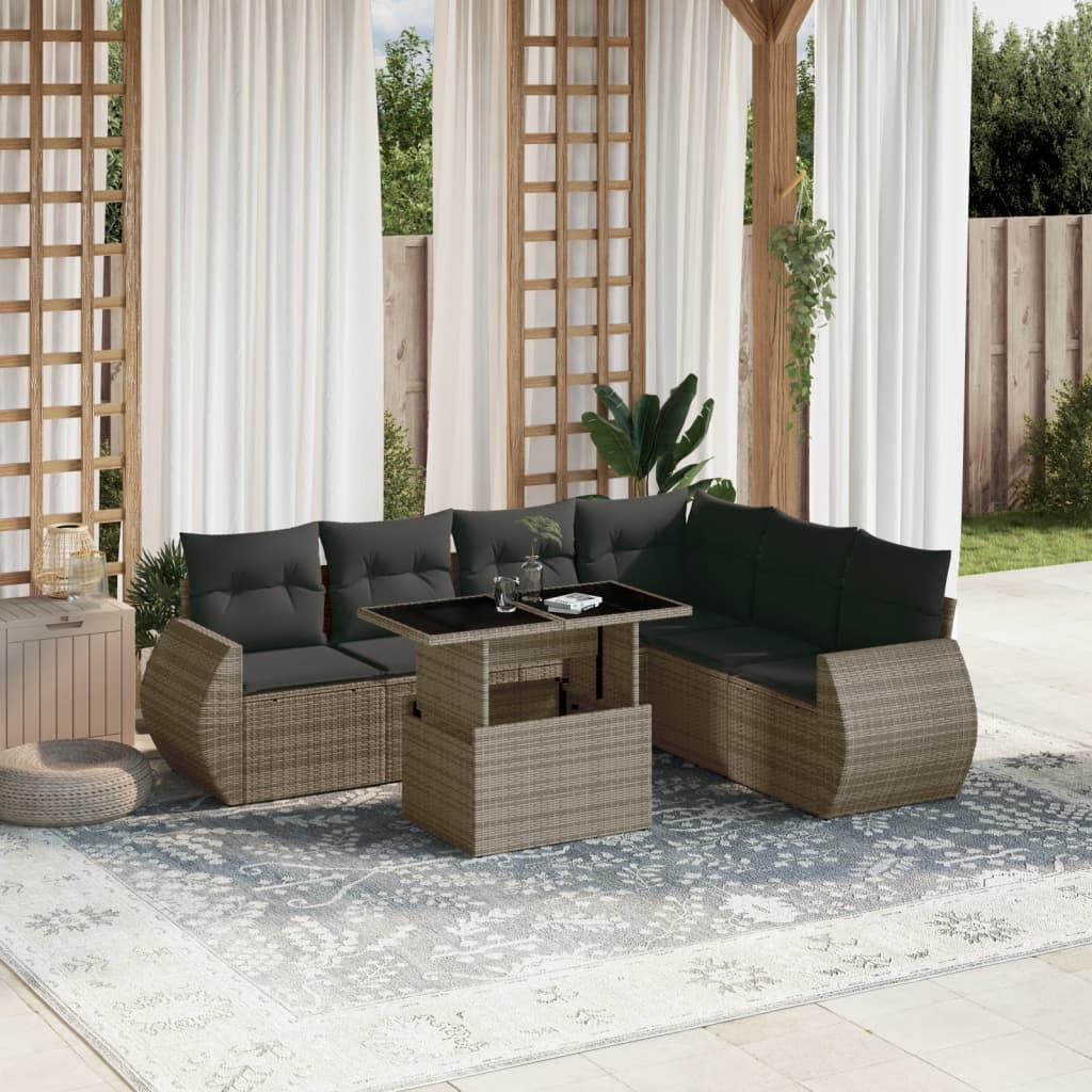 7-delige Loungeset met kussens poly rattan grijs is nu te koop bij PeponiXL, paradijselijk wonen!