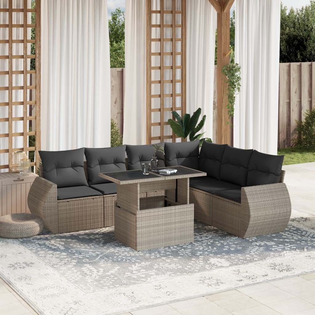 7-delige Loungeset met kussens poly rattan lichtgrijs is nu te koop bij PeponiXL, paradijselijk wonen!