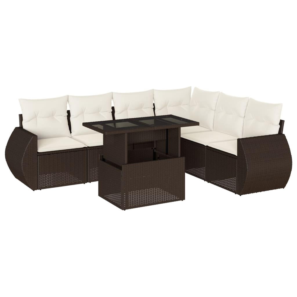 7-delige Loungeset met kussens poly rattan bruin is nu te koop bij PeponiXL, paradijselijk wonen!