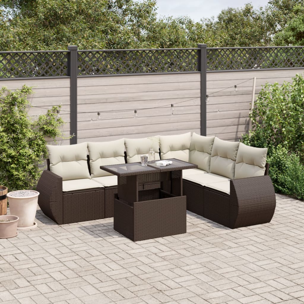 7-delige Loungeset met kussens poly rattan bruin is nu te koop bij PeponiXL, paradijselijk wonen!