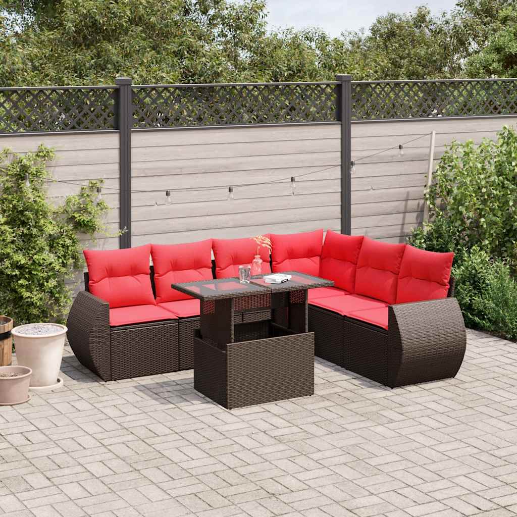 7-delige tuinbankset met kussens, bruin polyrotan is nu te koop bij PeponiXL, paradijselijk wonen!
