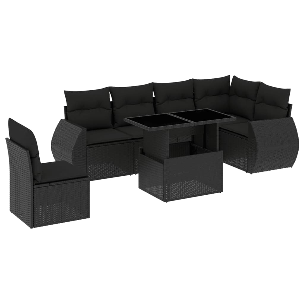 7-delige Loungeset met kussens poly rattan zwart is nu te koop bij PeponiXL, paradijselijk wonen!