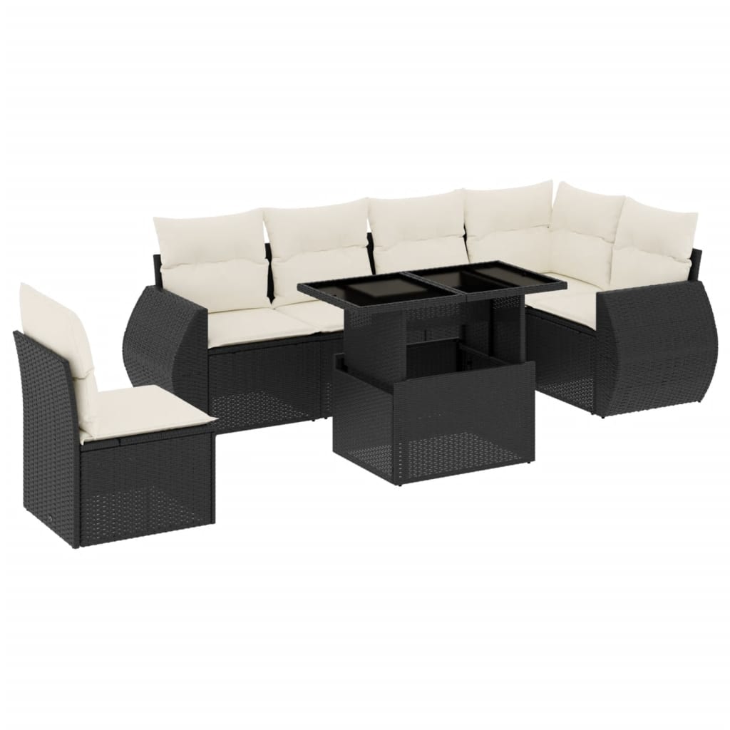 7-delige Loungeset met kussens poly rattan zwart is nu te koop bij PeponiXL, paradijselijk wonen!