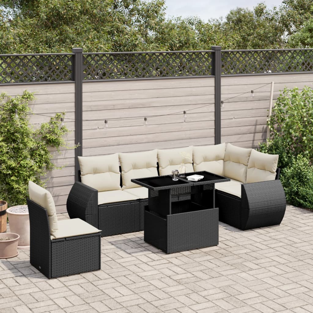 7-delige Loungeset met kussens poly rattan zwart is nu te koop bij PeponiXL, paradijselijk wonen!