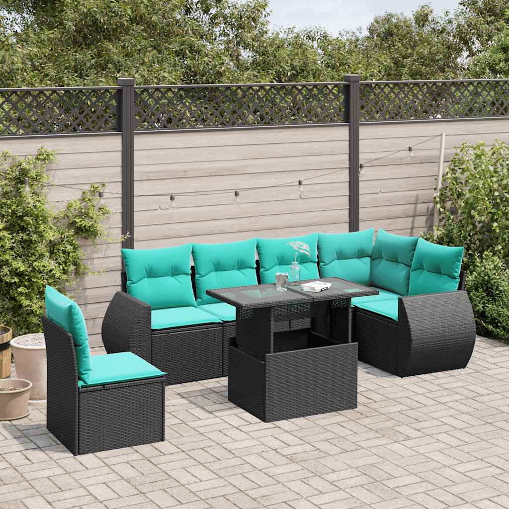 7-delige tuinbankset met kussens van zwart polyrotan is nu te koop bij PeponiXL, paradijselijk wonen!
