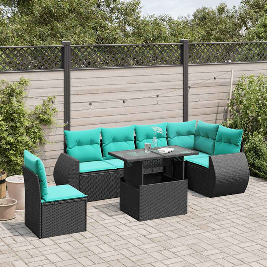 7-delige tuinbankset met kussens van zwart polyrotan is nu te koop bij PeponiXL, paradijselijk wonen!