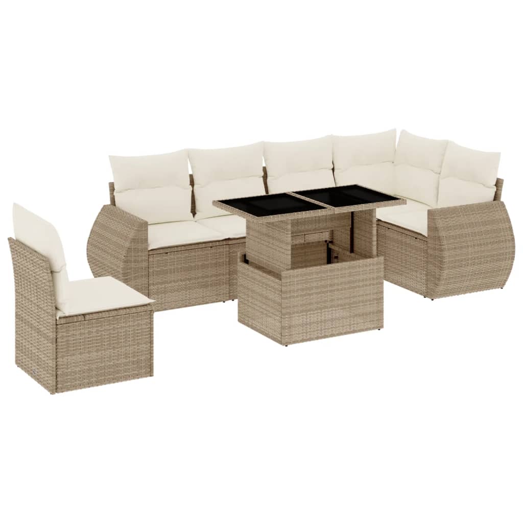 7-delige Loungeset met kussens poly rattan beige is nu te koop bij PeponiXL, paradijselijk wonen!