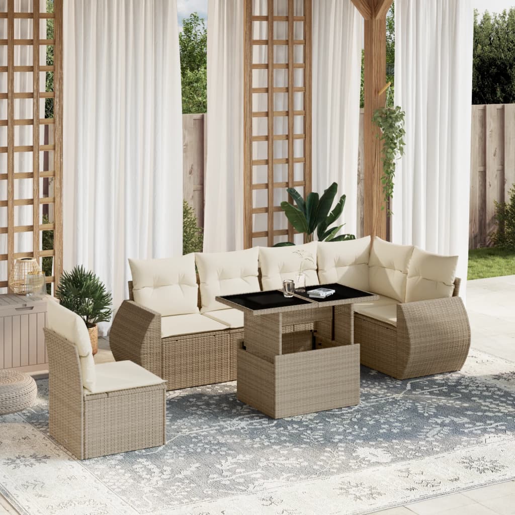 7-delige Loungeset met kussens poly rattan beige is nu te koop bij PeponiXL, paradijselijk wonen!