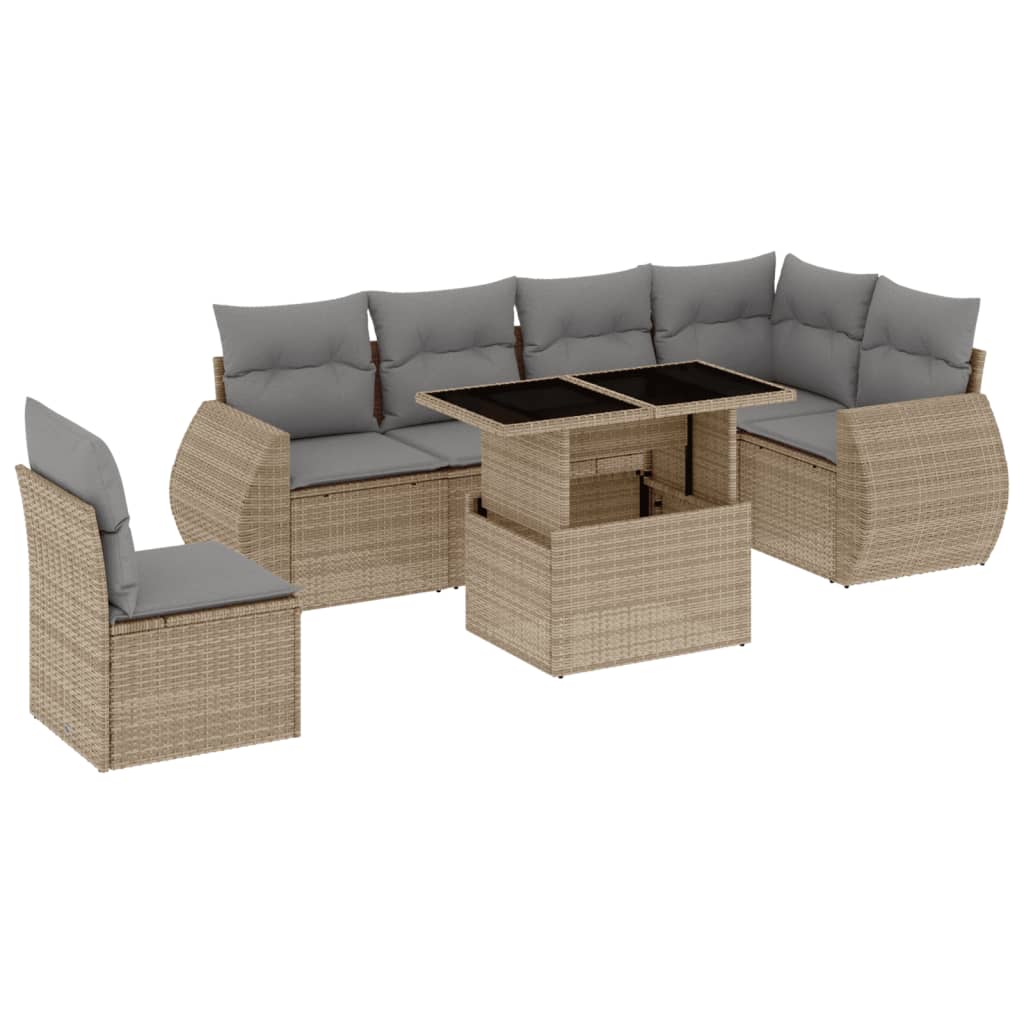 7-delige Loungeset met kussens poly rattan beige is nu te koop bij PeponiXL, paradijselijk wonen!