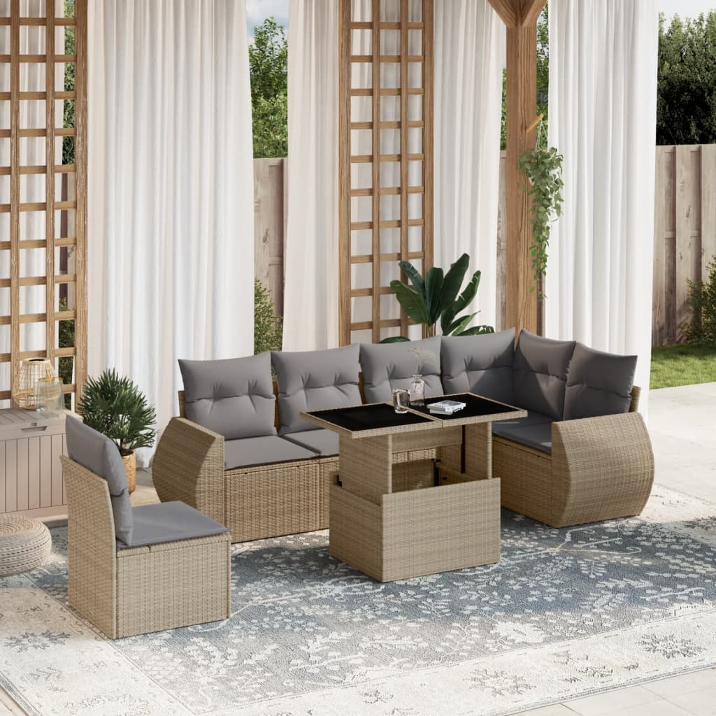 7-delige Loungeset met kussens poly rattan beige is nu te koop bij PeponiXL, paradijselijk wonen!