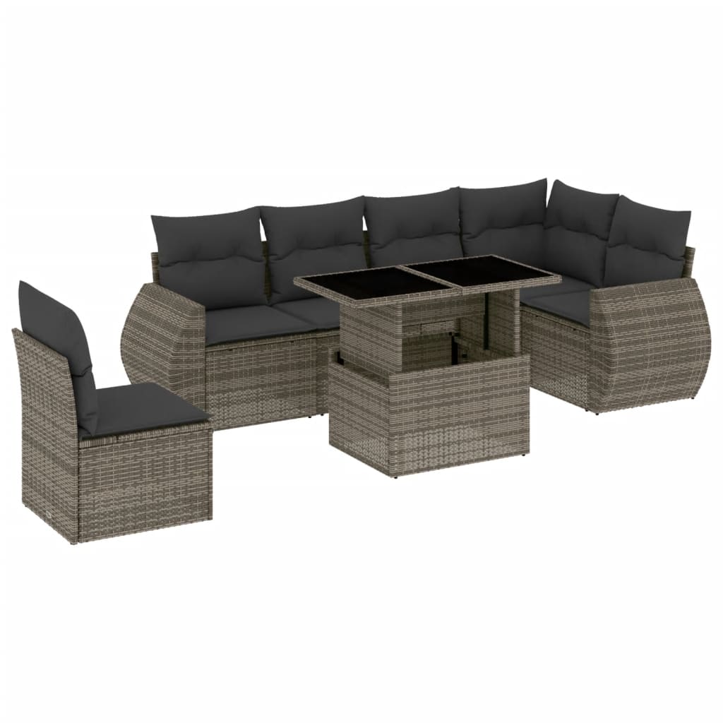 7-delige Loungeset met kussens poly rattan grijs is nu te koop bij PeponiXL, paradijselijk wonen!
