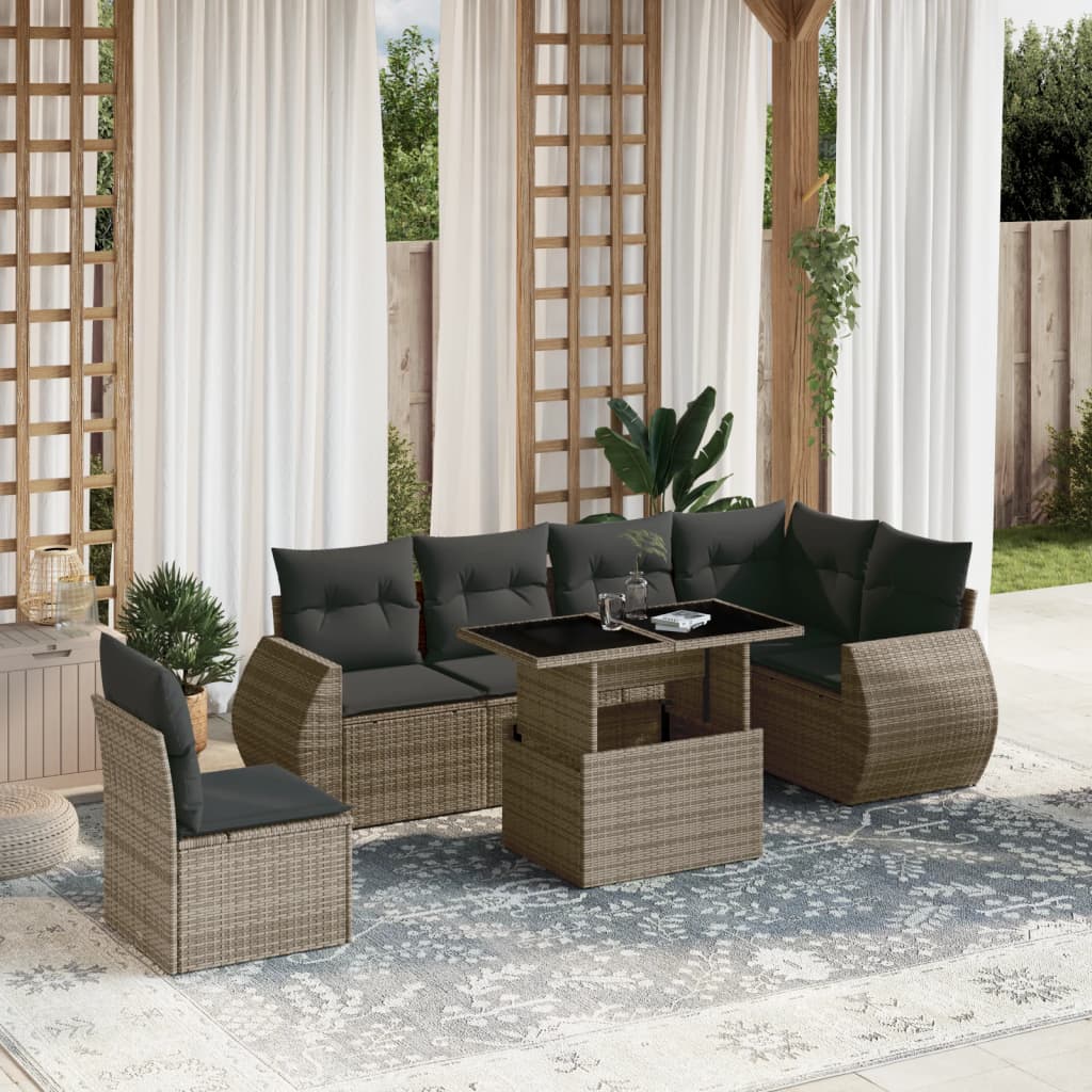 7-delige Loungeset met kussens poly rattan grijs is nu te koop bij PeponiXL, paradijselijk wonen!