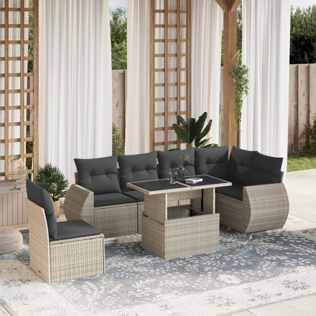 7-delige Loungeset met kussens poly rattan lichtgrijs is nu te koop bij PeponiXL, paradijselijk wonen!