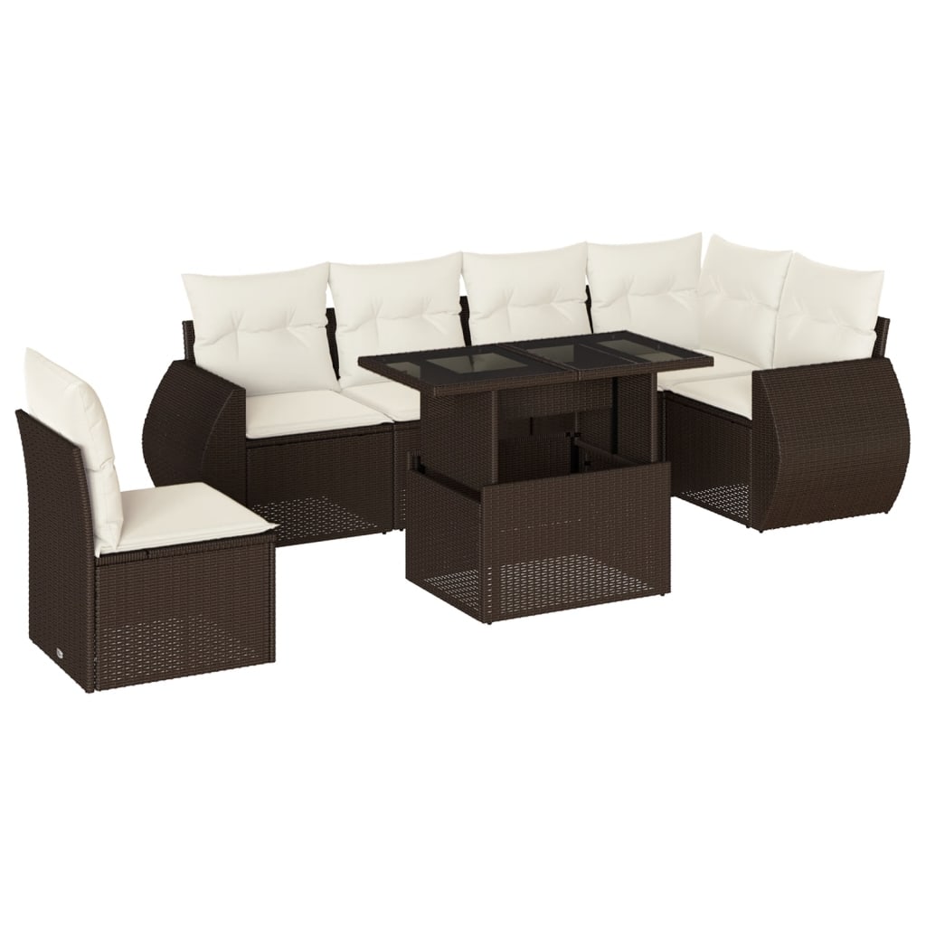 7-delige Loungeset met kussens poly rattan bruin is nu te koop bij PeponiXL, paradijselijk wonen!