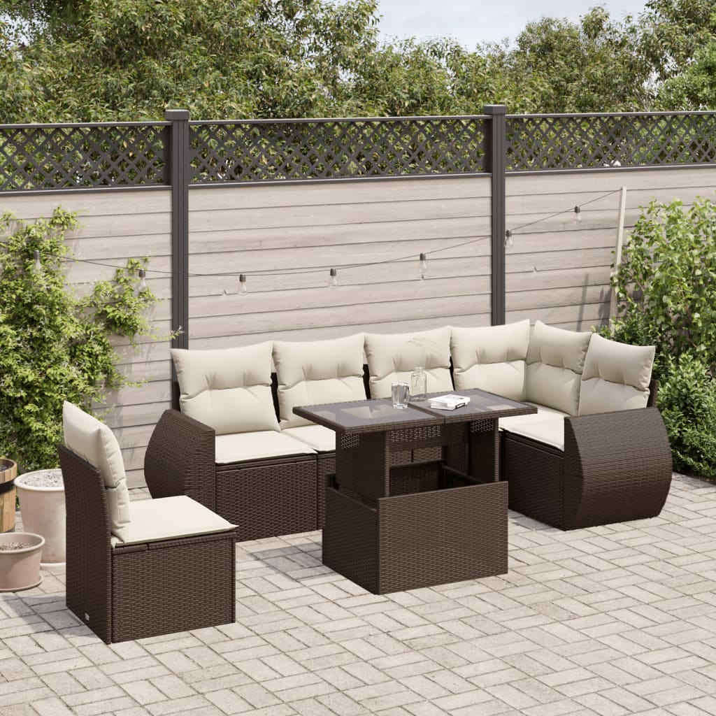 7-delige Loungeset met kussens poly rattan bruin is nu te koop bij PeponiXL, paradijselijk wonen!