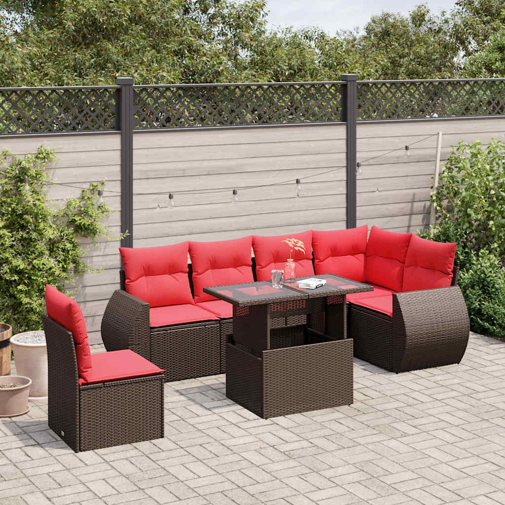 7-delige tuinbankset met kussens, bruin polyrotan is nu te koop bij PeponiXL, paradijselijk wonen!
