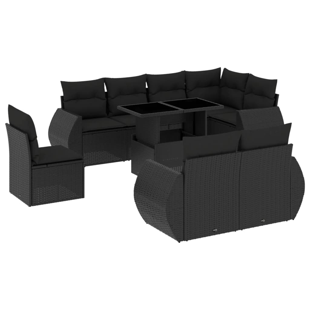 9-delige Loungeset met kussens poly rattan zwart is nu te koop bij PeponiXL, paradijselijk wonen!