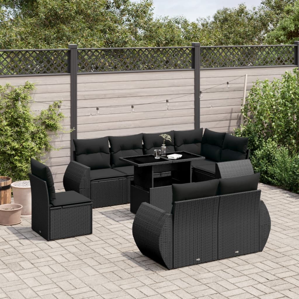 9-delige Loungeset met kussens poly rattan zwart is nu te koop bij PeponiXL, paradijselijk wonen!