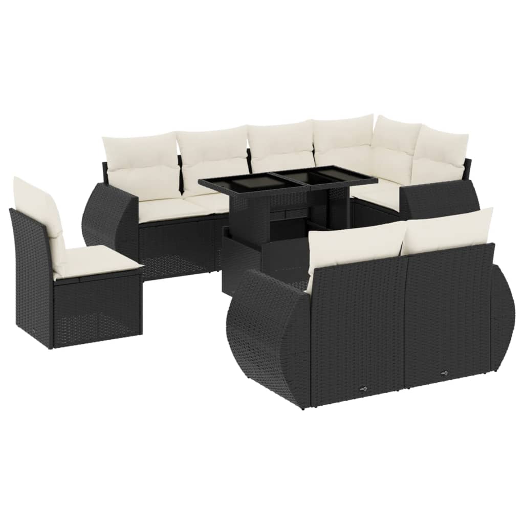 9-delige Loungeset met kussens poly rattan zwart is nu te koop bij PeponiXL, paradijselijk wonen!