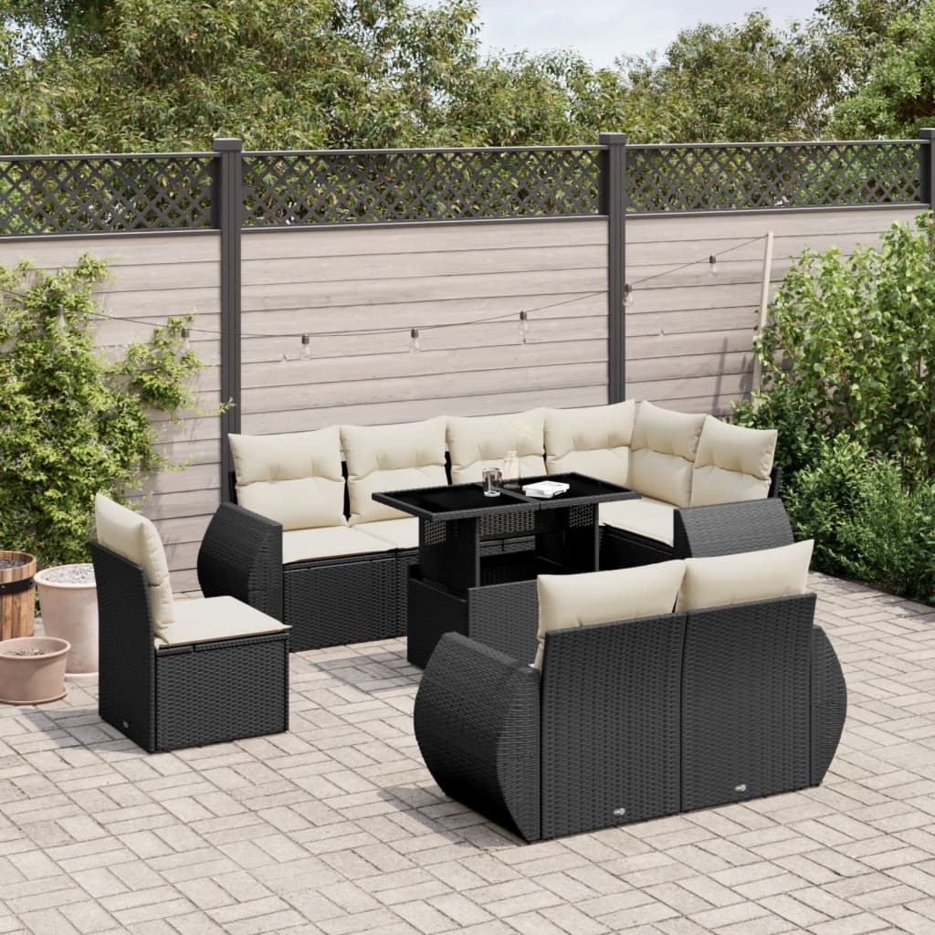 9-delige Loungeset met kussens poly rattan zwart is nu te koop bij PeponiXL, paradijselijk wonen!