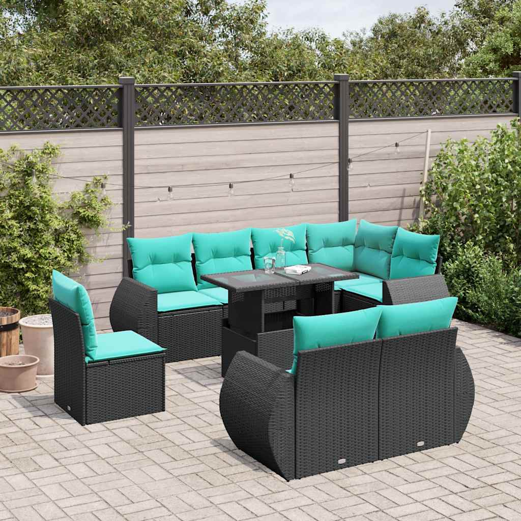 9-delige tuinbankset met kussens van zwart polyrotan is nu te koop bij PeponiXL, paradijselijk wonen!