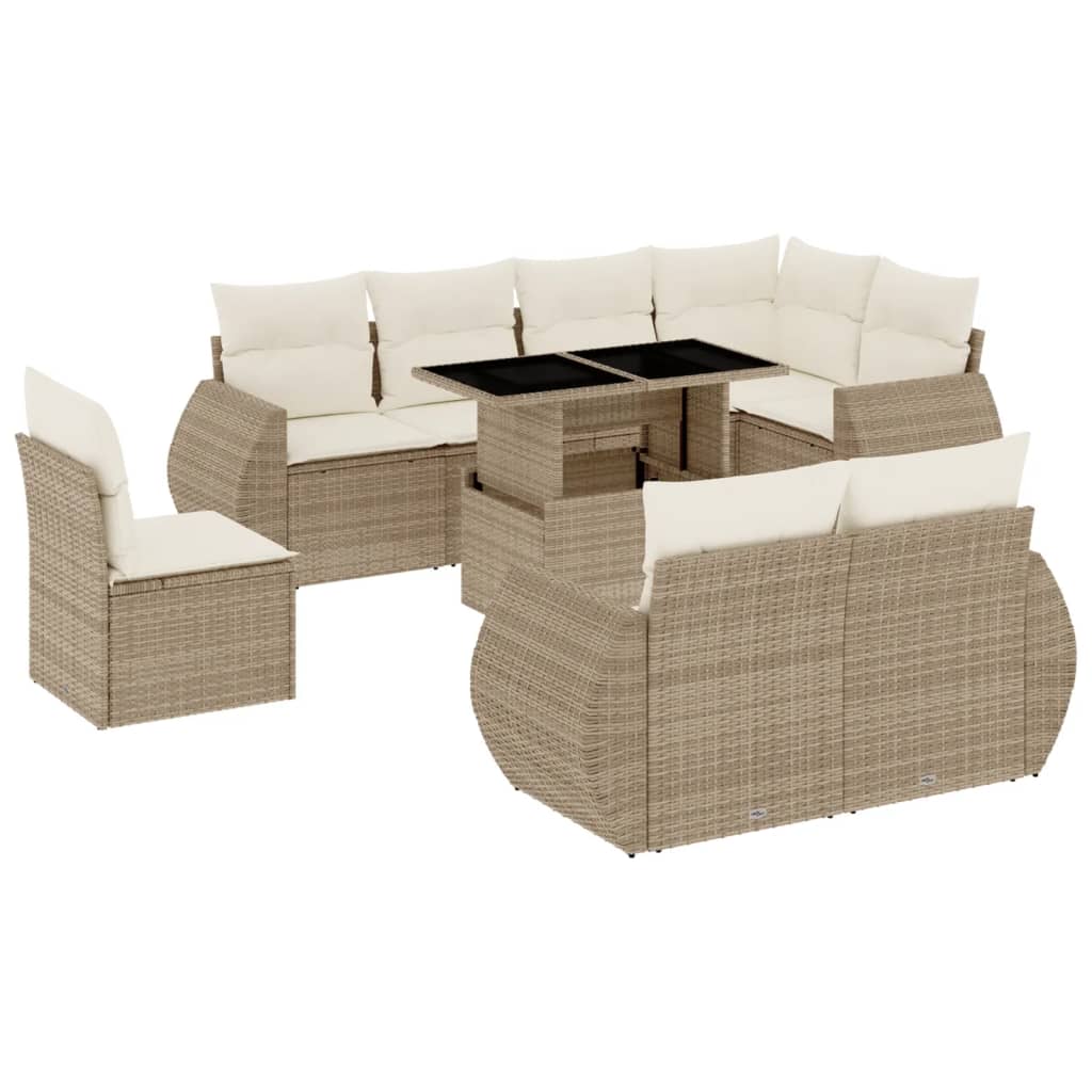 9-delige Loungeset met kussens poly rattan beige is nu te koop bij PeponiXL, paradijselijk wonen!