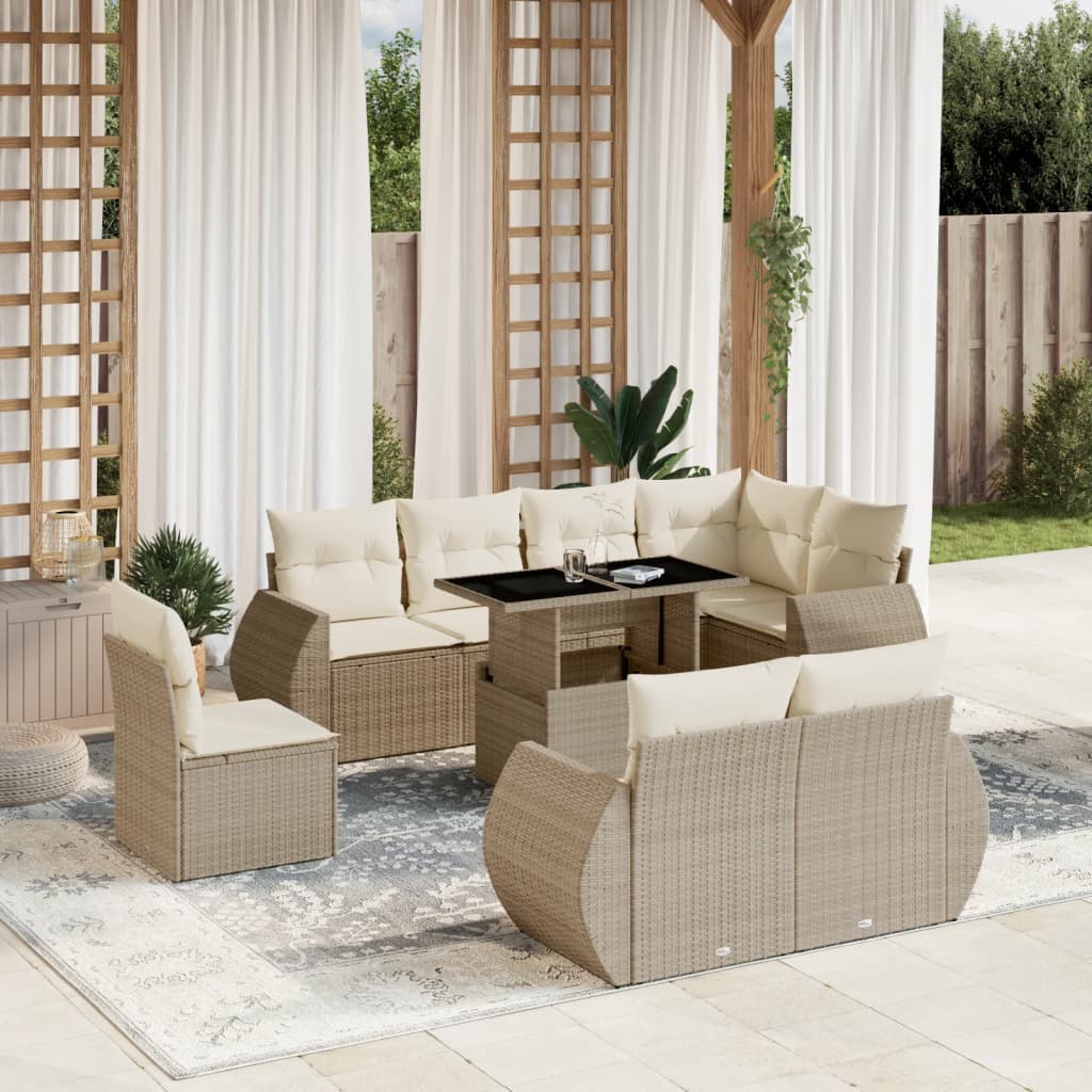 9-delige Loungeset met kussens poly rattan beige is nu te koop bij PeponiXL, paradijselijk wonen!