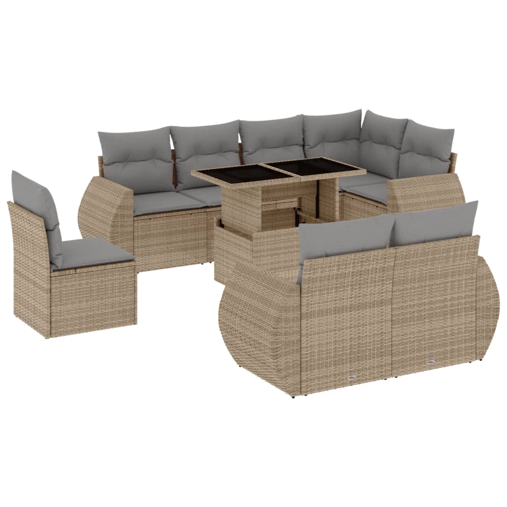 9-delige Loungeset met kussens poly rattan beige is nu te koop bij PeponiXL, paradijselijk wonen!