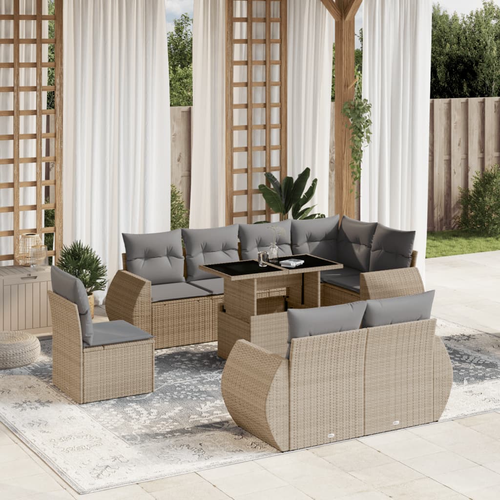 9-delige Loungeset met kussens poly rattan beige is nu te koop bij PeponiXL, paradijselijk wonen!