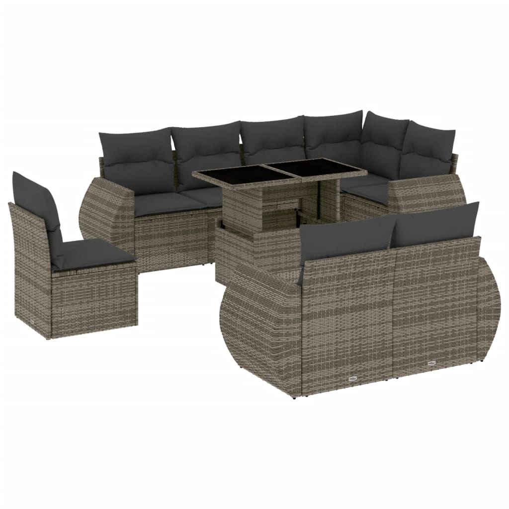 9-delige Loungeset met kussens poly rattan grijs is nu te koop bij PeponiXL, paradijselijk wonen!
