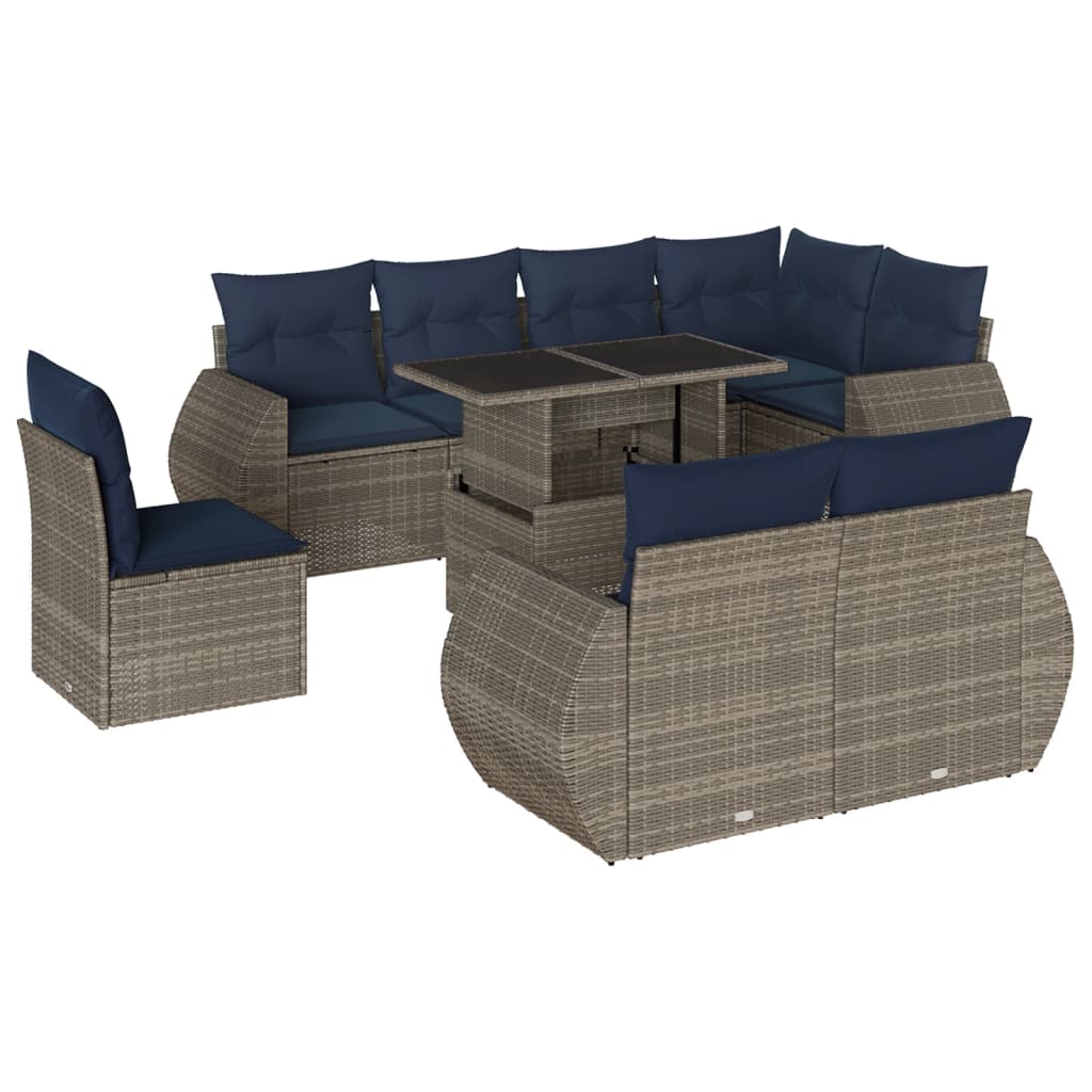 9-delige tuinbankset met kussens, grijs polyrotan is nu te koop bij PeponiXL, paradijselijk wonen!