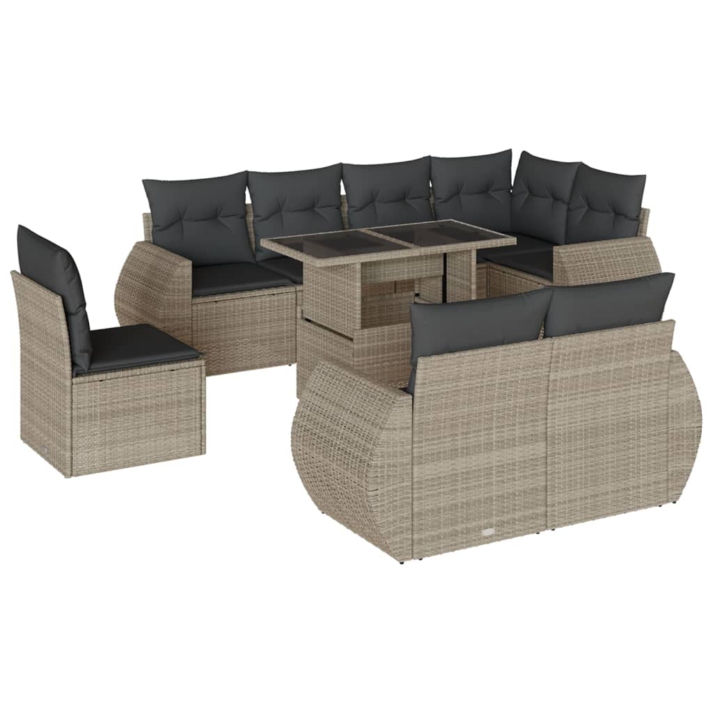 9-delige Loungeset met kussens poly rattan lichtgrijs is nu te koop bij PeponiXL, paradijselijk wonen!