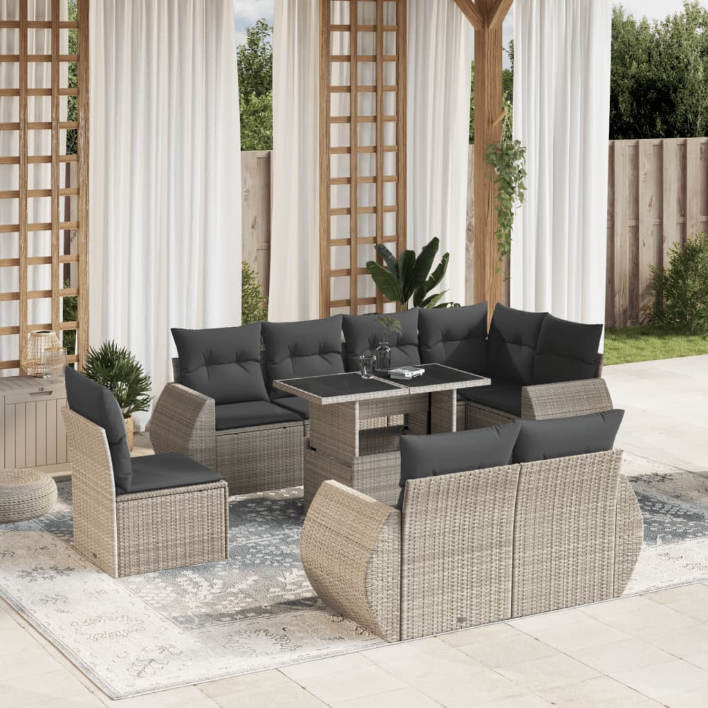 9-delige Loungeset met kussens poly rattan lichtgrijs is nu te koop bij PeponiXL, paradijselijk wonen!