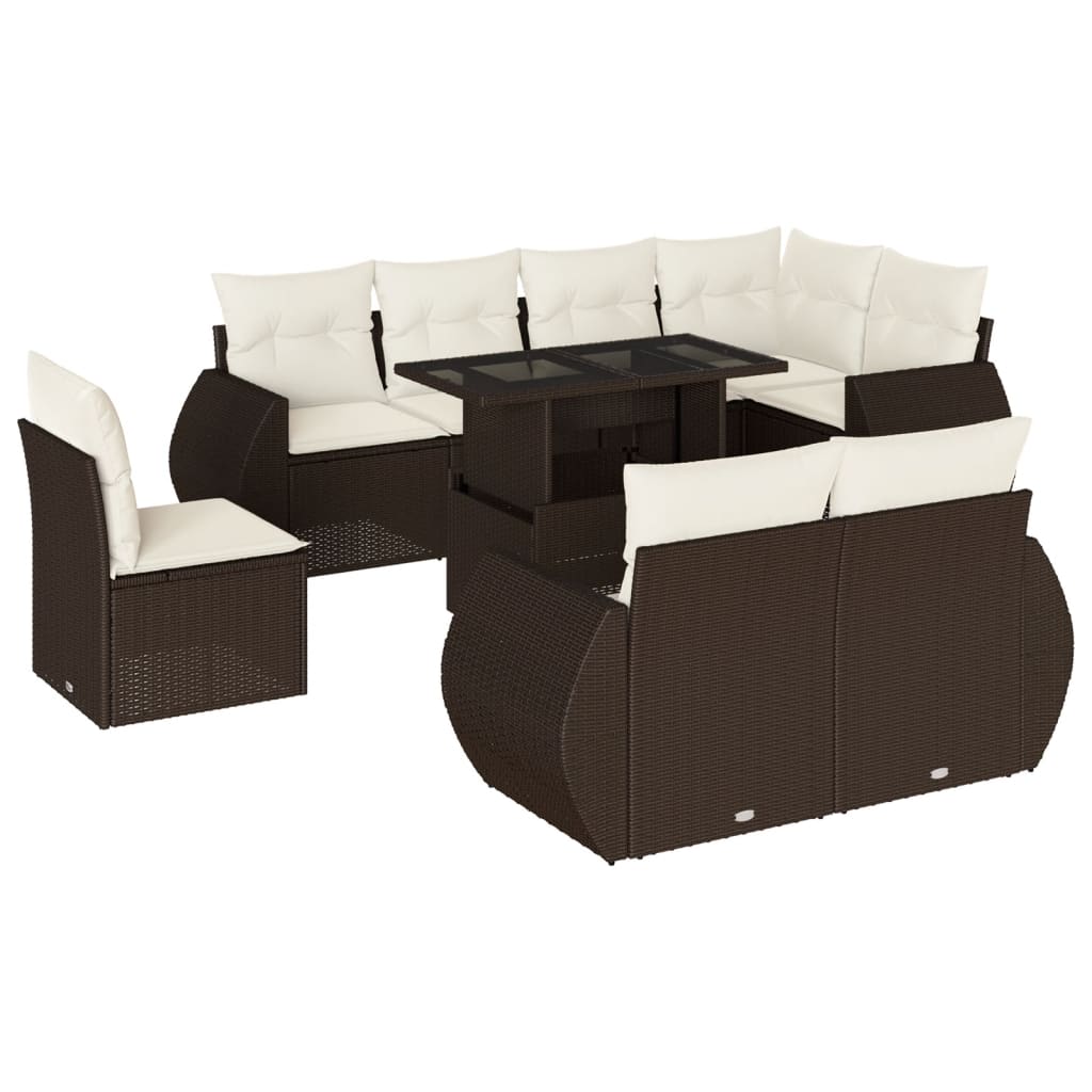 9-delige Loungeset met kussens poly rattan bruin is nu te koop bij PeponiXL, paradijselijk wonen!