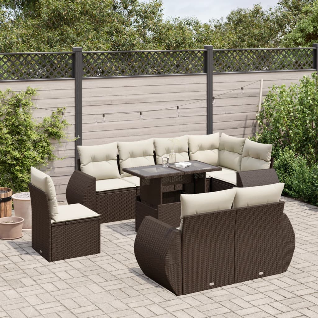 9-delige Loungeset met kussens poly rattan bruin is nu te koop bij PeponiXL, paradijselijk wonen!