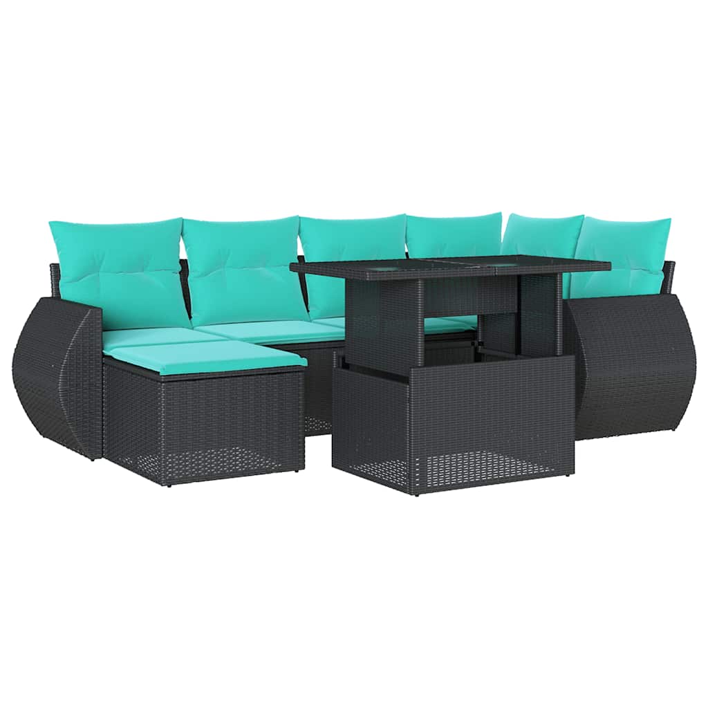 7-delige tuinbankset met kussens van zwart polyrotan is nu te koop bij PeponiXL, paradijselijk wonen!