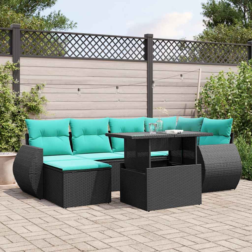 7-delige tuinbankset met kussens van zwart polyrotan is nu te koop bij PeponiXL, paradijselijk wonen!