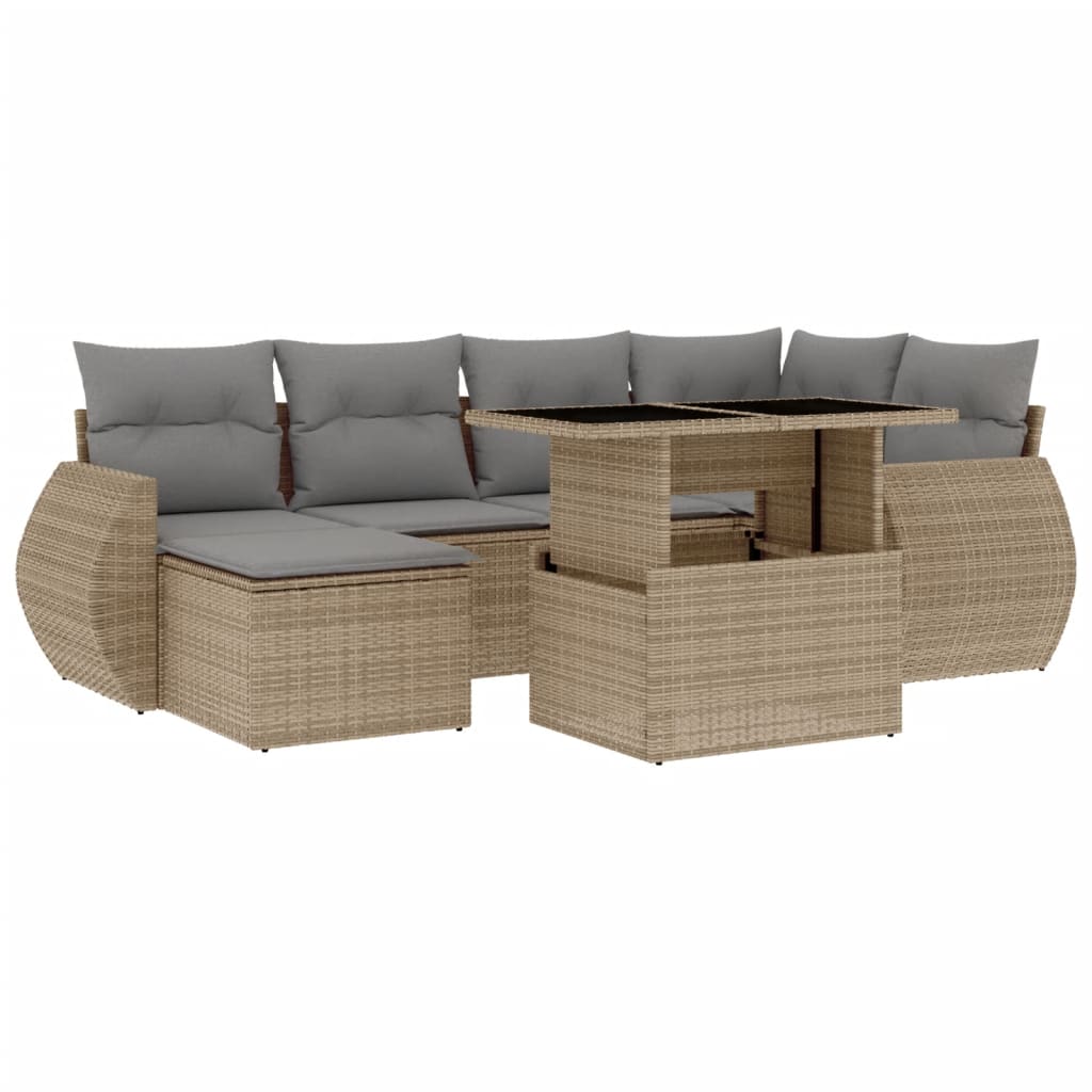 7-delige Loungeset met kussens poly rattan beige is nu te koop bij PeponiXL, paradijselijk wonen!