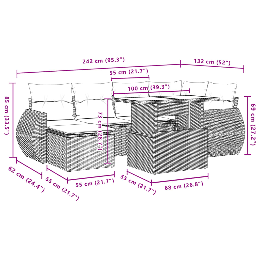 7-delige Loungeset met kussens poly rattan beige is nu te koop bij PeponiXL, paradijselijk wonen!