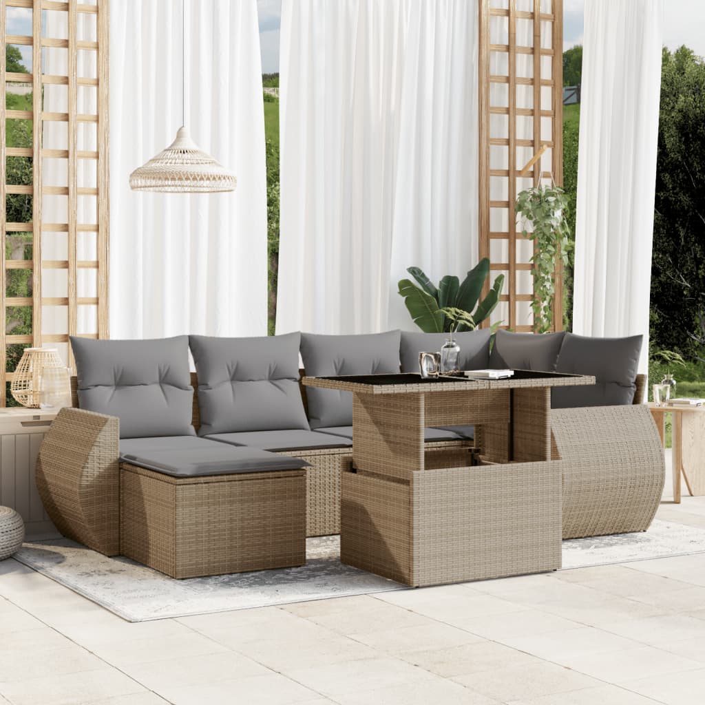 7-delige Loungeset met kussens poly rattan beige is nu te koop bij PeponiXL, paradijselijk wonen!
